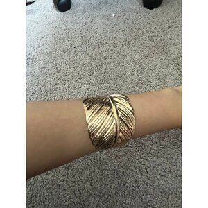 wide gold cuff leaf bracelet bangle large wedding metal boho chunky statement